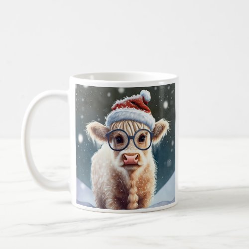 Cute baby Highland Cow In The Snow Coffee Mug