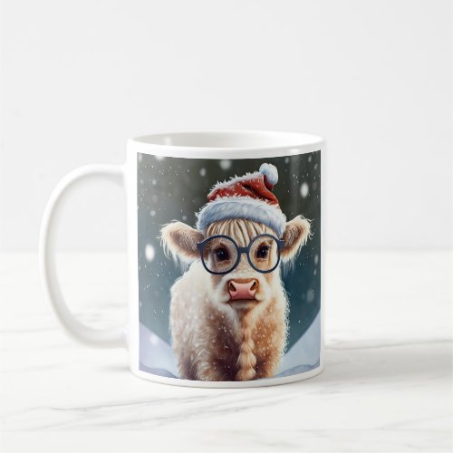 Cute baby Highland Cow In The Snow Coffee Mug