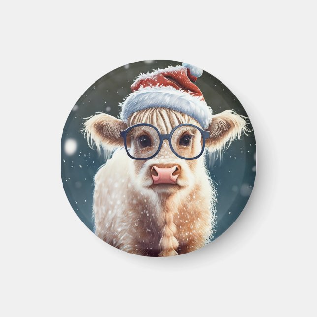 Cute baby Highland Cow In The Snow Magnet (Front)