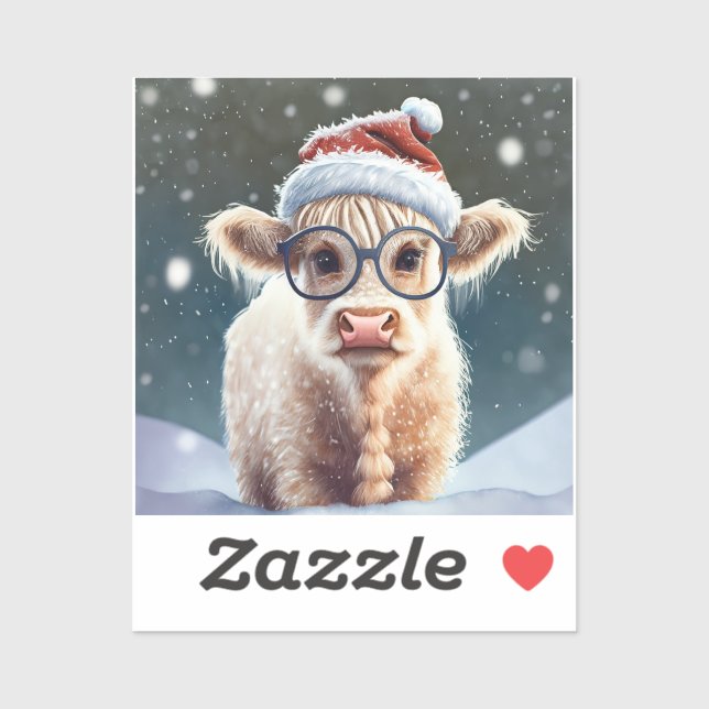Cute baby Highland Cow In The Snow Sticker (Sheet)