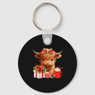 Cute Baby Highland Cow Merry Christmas Farmer Cow Keychain