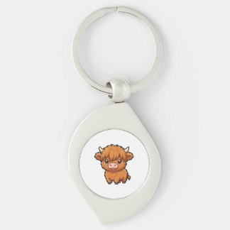 Cute Baby Highland Cow Metal Keychain
