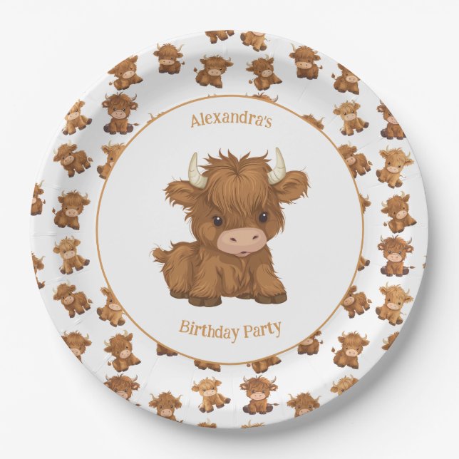 Cute Baby Highland Cow Paper Plates (Front)
