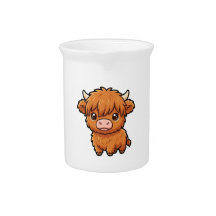 Cute Baby Highland Cow Porcelain Pitcher