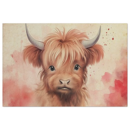 Cute Baby Highland Cow Valentine Hearts 2 Tissue Paper