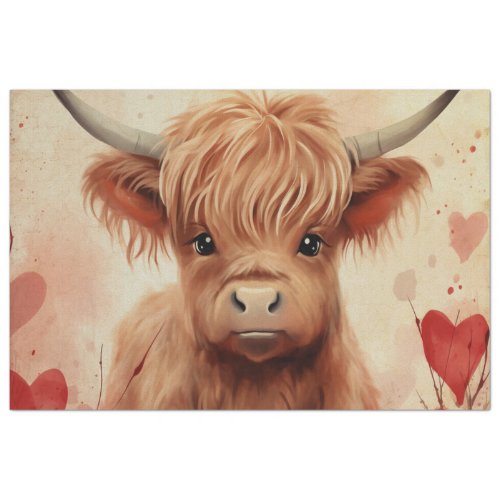 Cute Baby Highland Cow Valentine Hearts Tissue Paper