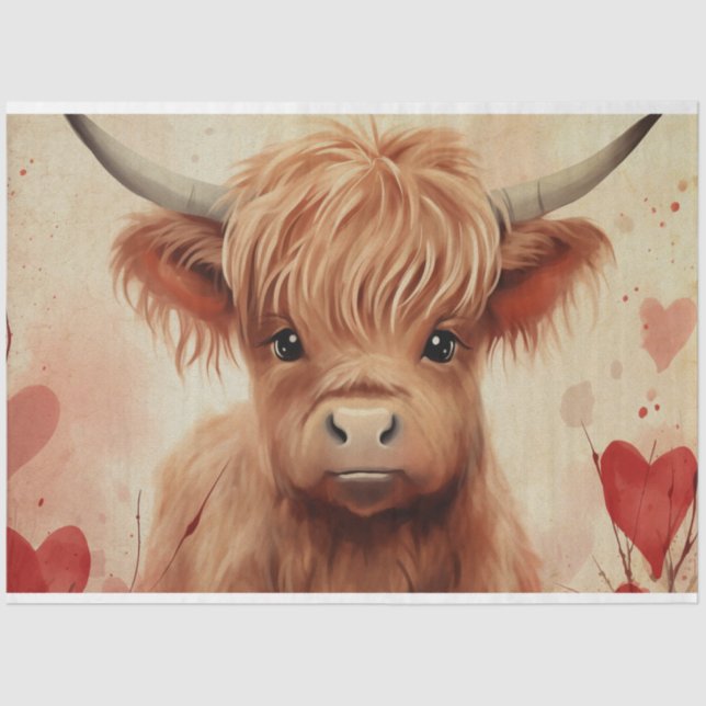 Cute Baby Highland Cow Valentine Hearts Tissue Paper (Front)