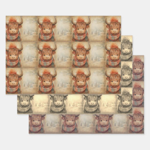 Cute Baby Highland Cow Winter Christmas Wrapping Paper Sheets