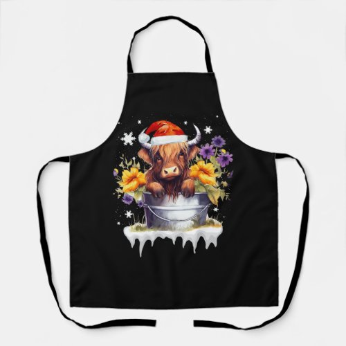 Cute Baby Highland Cow With Flowers Calf Animal Ch Apron