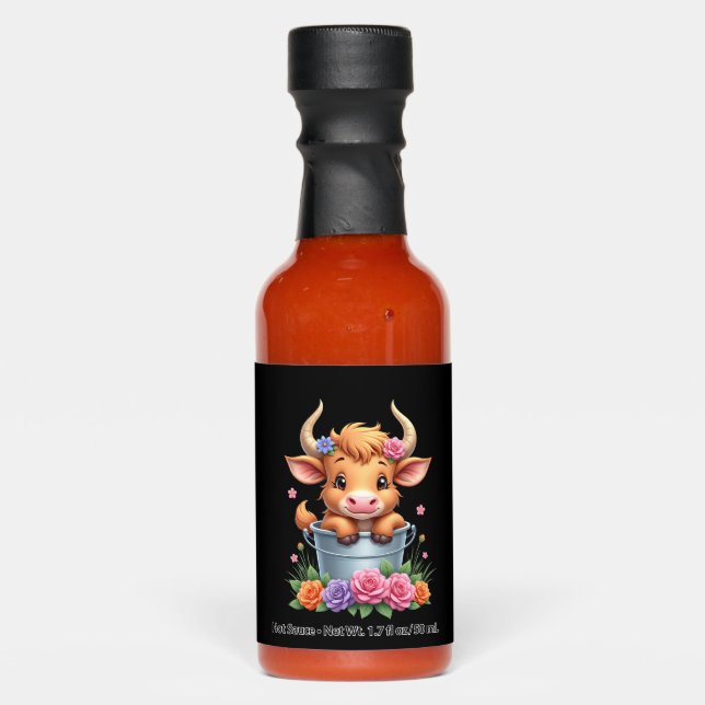 Cute Baby Highland Cow With flowers Calf Animal co Hot Sauces (Front)