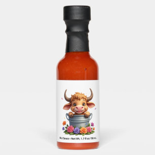 Cute Baby Highland Cow With flowers Calf Animal co Hot Sauces