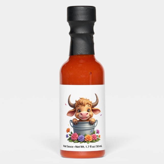 Cute Baby Highland Cow With flowers Calf Animal co Hot Sauces (Front)