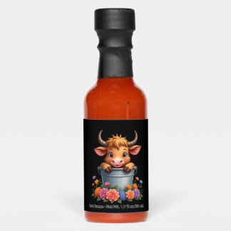 Cute Baby Highland Cow With flowers Calf Animal co Hot Sauces