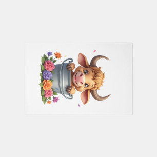 Cute Baby Highland Cow With flowers Calf Animal co Rug