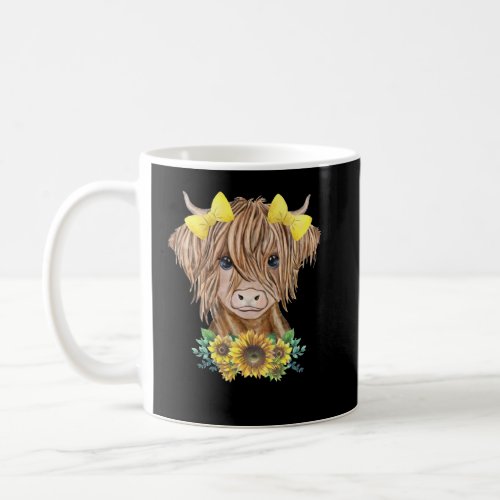 Cute Baby Highland Cow With Sunflowers Calf Animal Coffee Mug