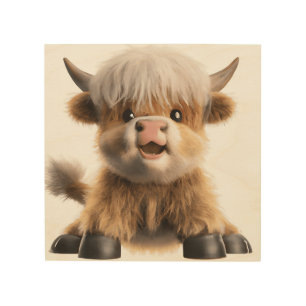 Cute baby highland cow wood art