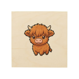 Cute Baby Highland Cow Wood Wall Art