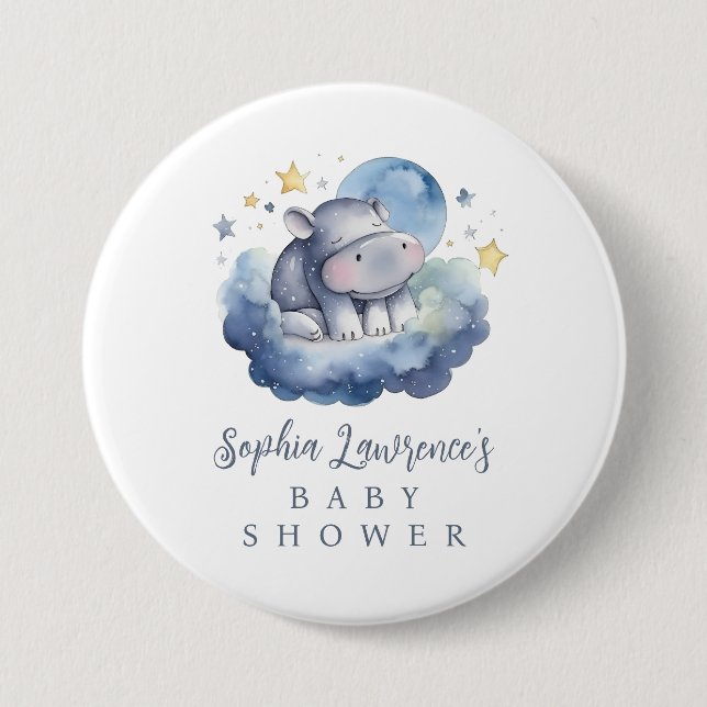 Cute Baby Hippo Baby Shower Button (Front)