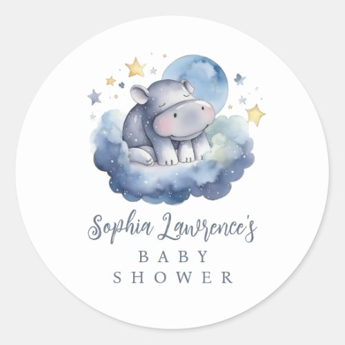 Cute Baby Hippo Baby Shower Classic Round Sticker