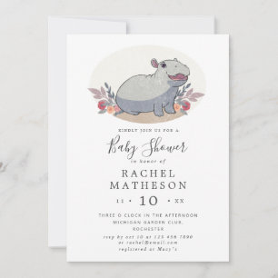 Cute baby hippo baby shower invitation