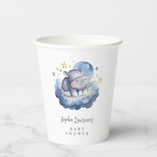 Cute Baby Hippo Baby Shower Paper Cups