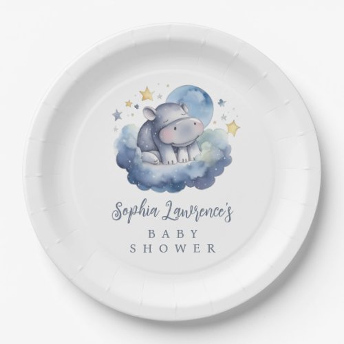 Cute Baby Hippo Baby Shower Paper Plates