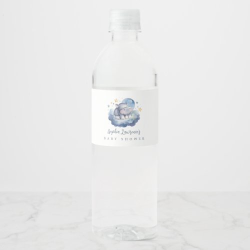 Cute Baby Hippo Baby Shower Water Bottle Label