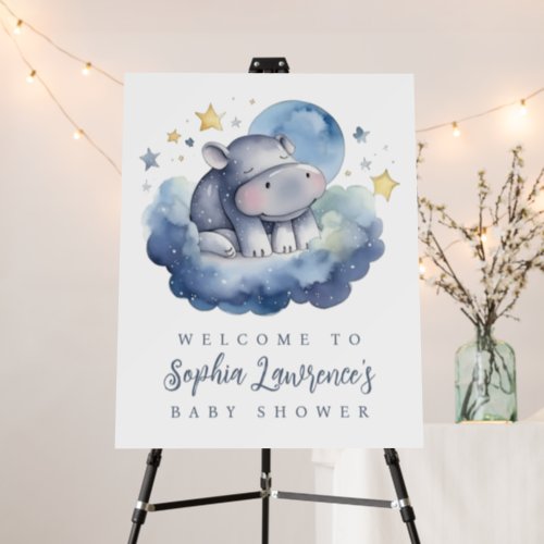 Cute baby hippo baby shower welcome sign