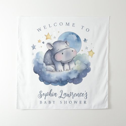 Cute baby hippo baby shower welcome sign tapestry