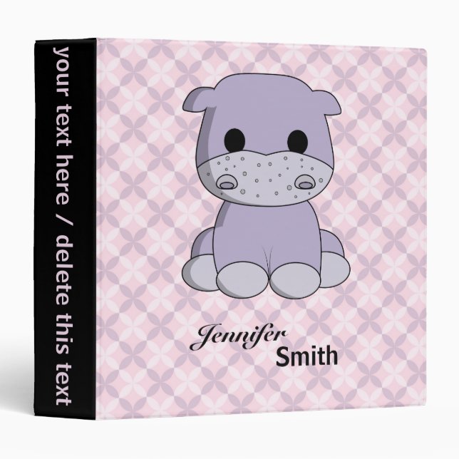 Cute baby hippo cartoon name girls binder (Front/Spine)