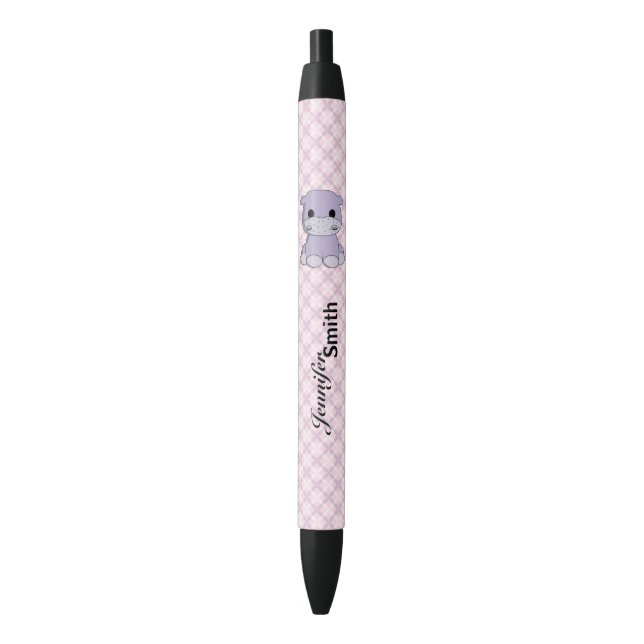 Cute baby hippo cartoon name kids pen (Front Vertical)