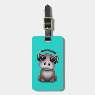 Cute Baby Hippo Dj Wearing Headphones Luggage Tag