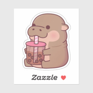 Cute Baby Hippo Drinking Boba Tea Sticker