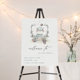 Cute Baby Hippo Fauna Balloon Baby Shower Welcome Foam Board
