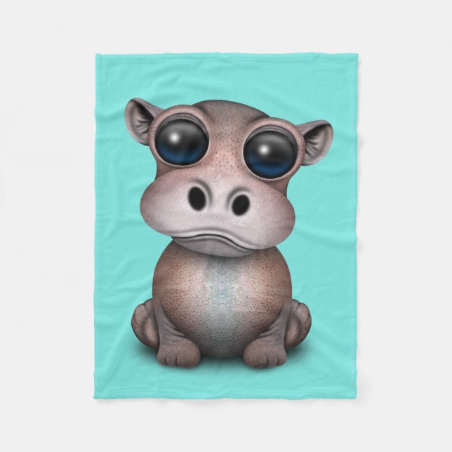 Cute Baby Hippo Fleece Blanket (Front)