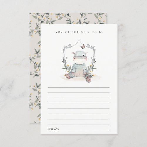 Cute Baby Hippo Foliage Advice for Mum Baby Shower Enclosure Card