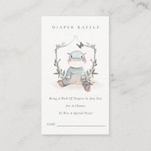 Cute Baby Hippo Foliage Diaper Raffle Baby Shower Enclosure Card
