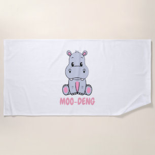 Cute Baby Hippo Moo Deng Bouncy Pig in Thai Hippop Beach Towel