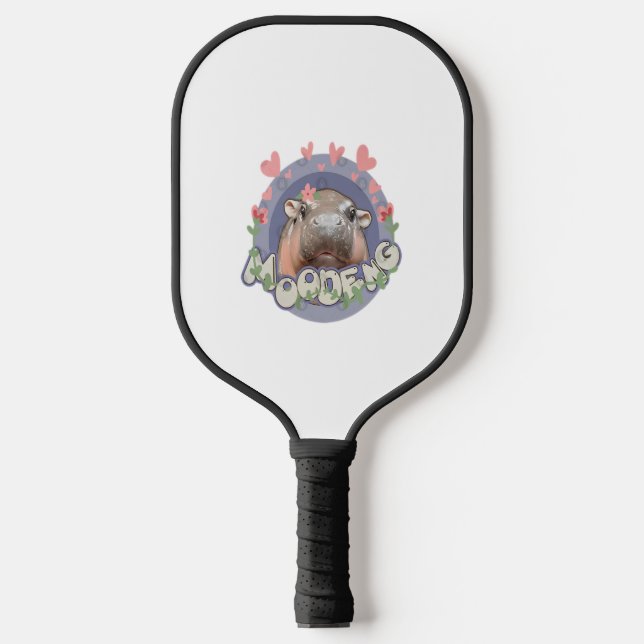 Cute Baby Hippo Moo Deng Bouncy Pig in Thai Hippop Pickleball Paddle (Front)