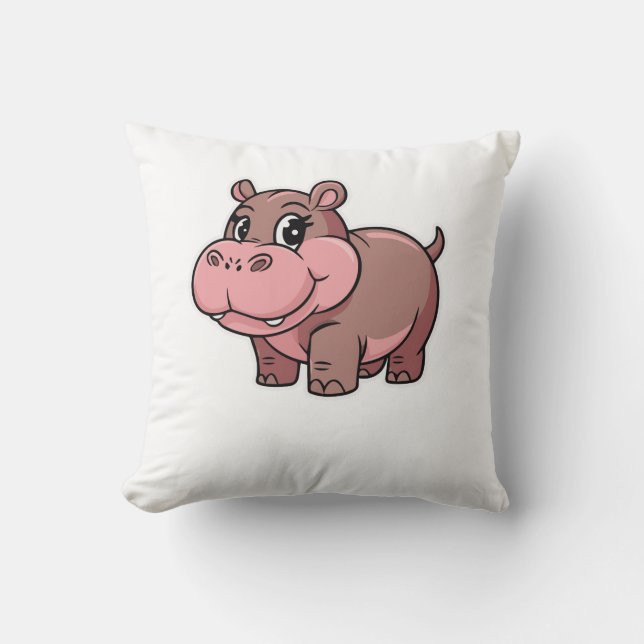 Cute Baby Hippo Moo Deng Long Sleeve T-Shirt Throw Pillow (Front)