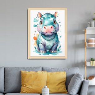 Cute Baby Hippo Nursery Art Framed Art