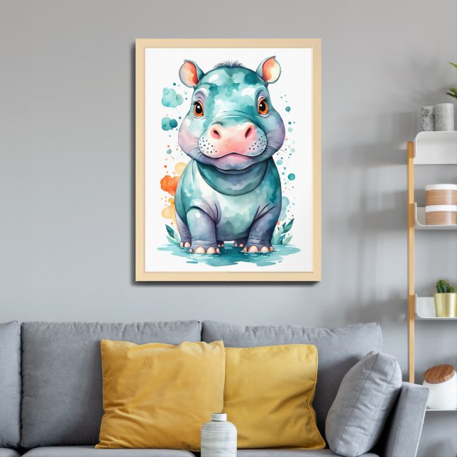 Cute Baby Hippo Nursery Art Framed Art (Living Room 3)