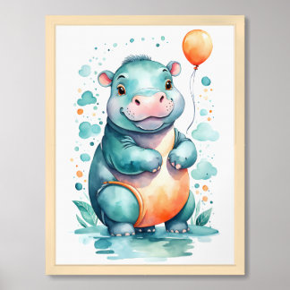 Cute Baby Hippo Nursery Wall Art