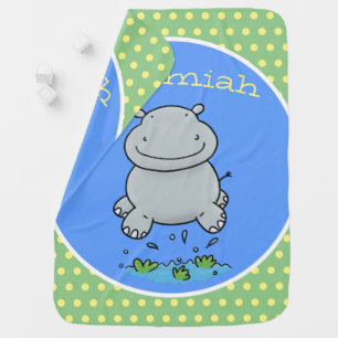 Cute baby hippo safari cartoon illustration blanket