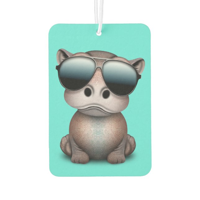 Cute Baby Hippo Wearing Sunglasses Air Freshener (Back)