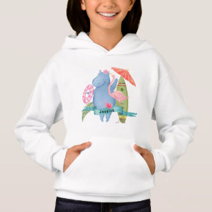 Cute Baby Hippo with Flamingo Custom Name Hoodie