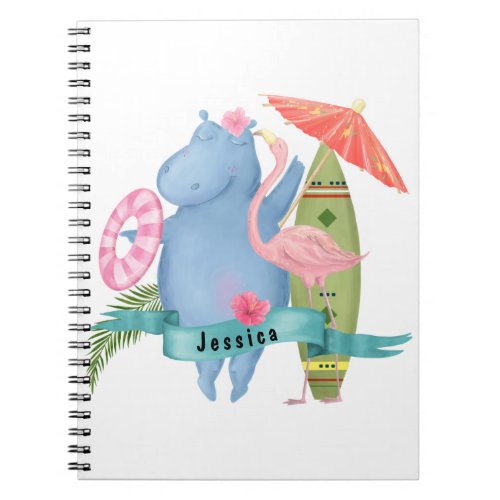 Cute Baby Hippo with Flamingo Custom Name       Notebook