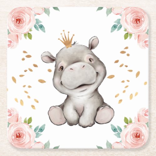Cute Baby Hippopotamus Paper Coaster