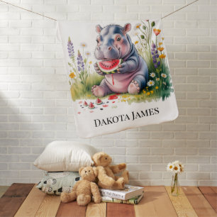 Cute Baby Hippopotamus Watermelon Baby Shower Gift Blanket