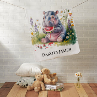 Cute Baby Hippopotamus Watermelon Baby Shower Gift Blanket